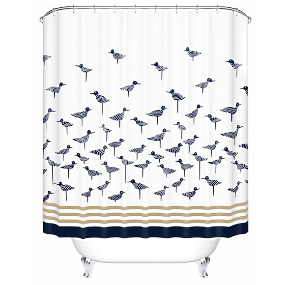 Kate Spade Sandpiper Navy and Gold Nautical Bird Shower Curtain - Picture 1 of 13